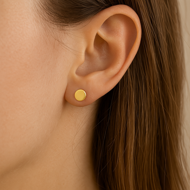 9ct Yellow, White or Rose Gold Plain Flat Circle Disc Stud Earring