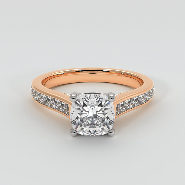 Cushion Cut Diamond Engagement Ring With Shoulder Diamonds - from £1795