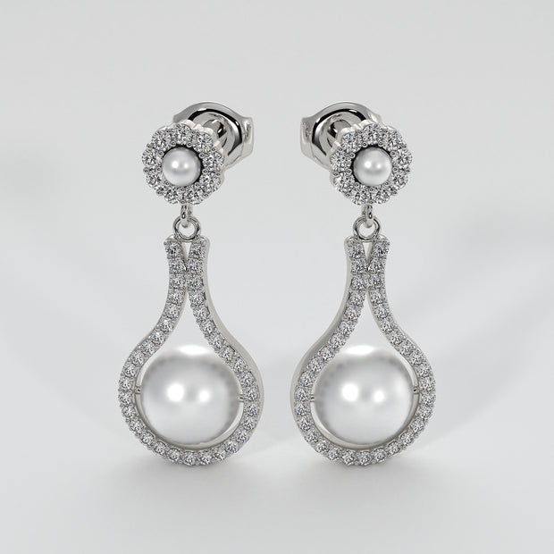 Diamond And Pearl Drop Earrings In White Gold Designed by FANCI Bespoke Fine Jewellery