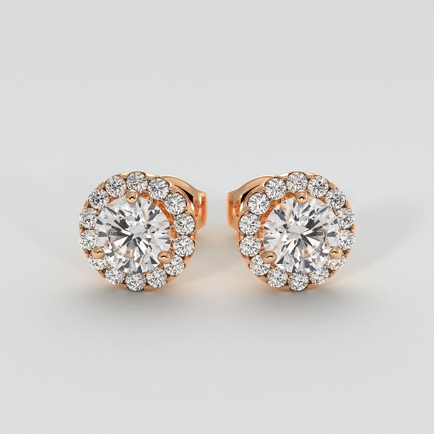 Diamond Halo Stud Earrings (Large) In Rose Gold Designed by FANCI Bespoke Fine Jewellery