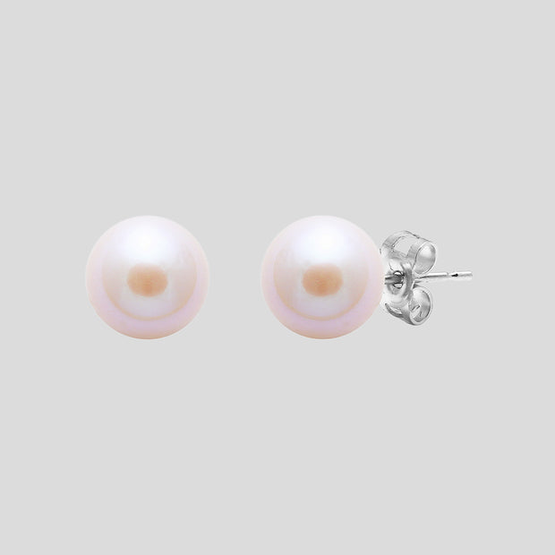Pink 6-6.5mm cultured river pearl earring studs on 9ct white or yellow gold by FANCI bespoke fine jewellery