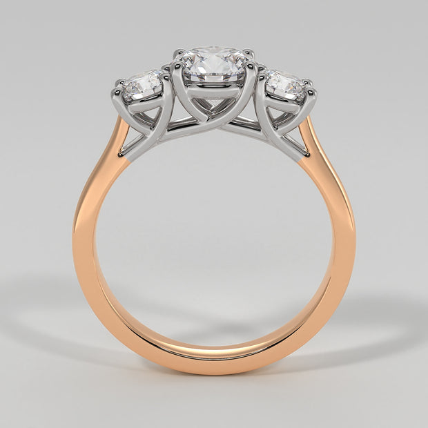 Ornate Trilogy Engagement Ring In Rose Gold With White Gold Diamond Settings Designed And Manufactured By FANCI Bespoke Fine Jewellery