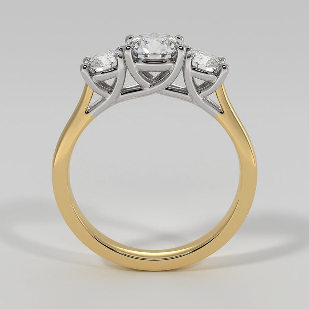 Ornate Trilogy Engagement Ring In Yellow Gold With White Gold Diamond Settings Designed And Manufactured By FANCI Bespoke Fine Jewellery