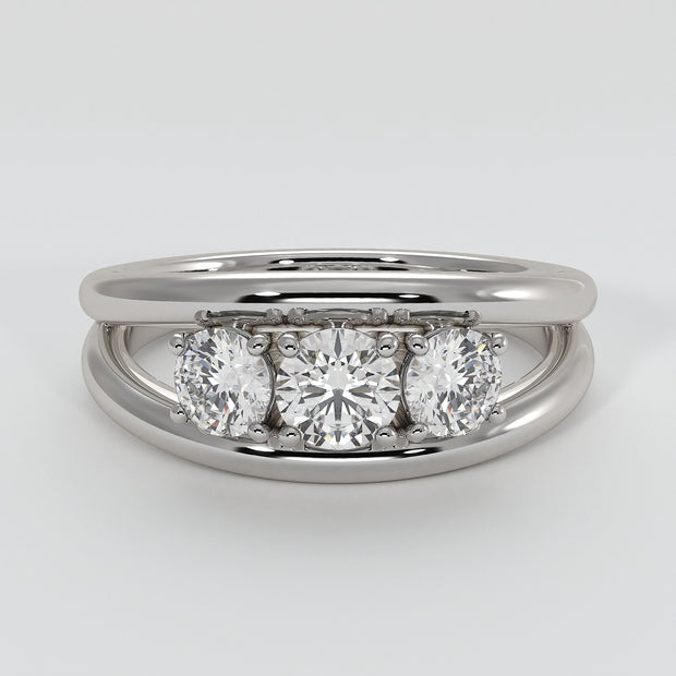 Trilogy Split Band Engagement Ring In White Gold Designed and Manufactured By FANCI Bespoke Fine Jewellery