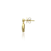 Gold earring with stem and butterfly backs on a white background