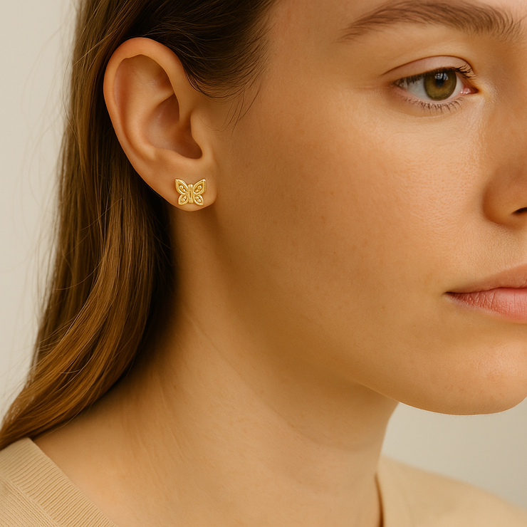 9ct Yellow Gold Filigree Butterfly Earrings