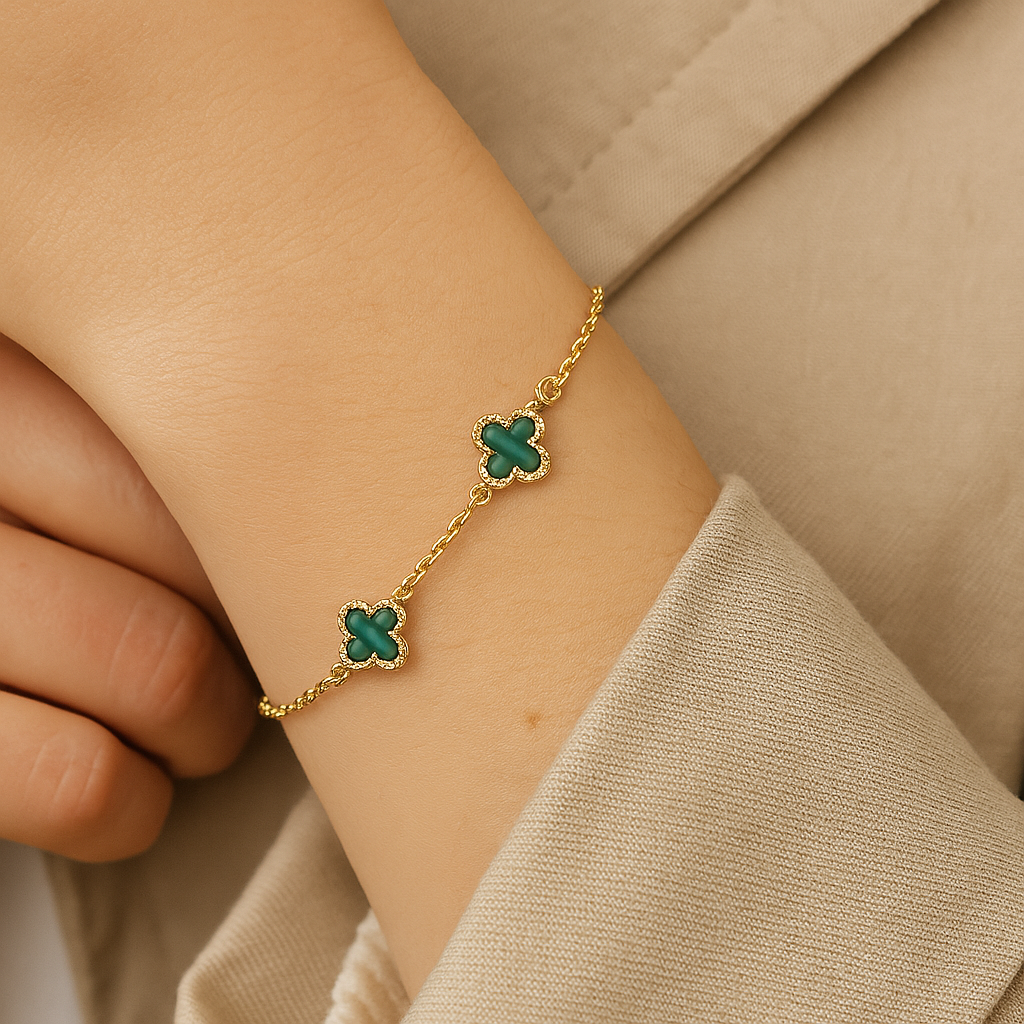 9ct Yellow Gold Malachite Clover Bracelet – FANCI Fine Jewellery