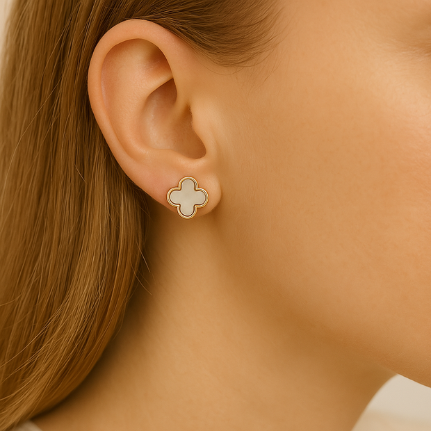 9ct Yellow Gold Mother of Pearl Clover Earrings