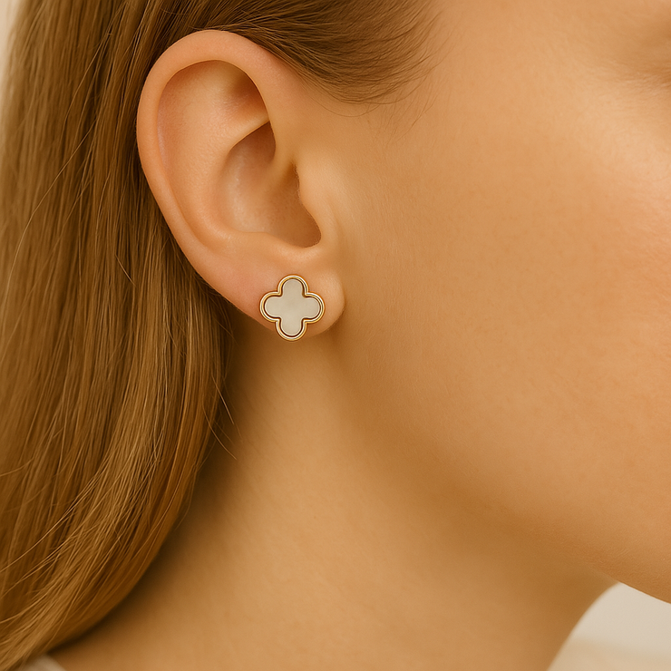 9ct Yellow Gold Mother of Pearl Clover Earrings
