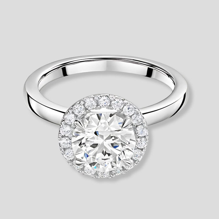 Talon Set Lab Grown Diamond Halo Ring In White Gold By FANCI Fine Jewellery, Southampton, UK.