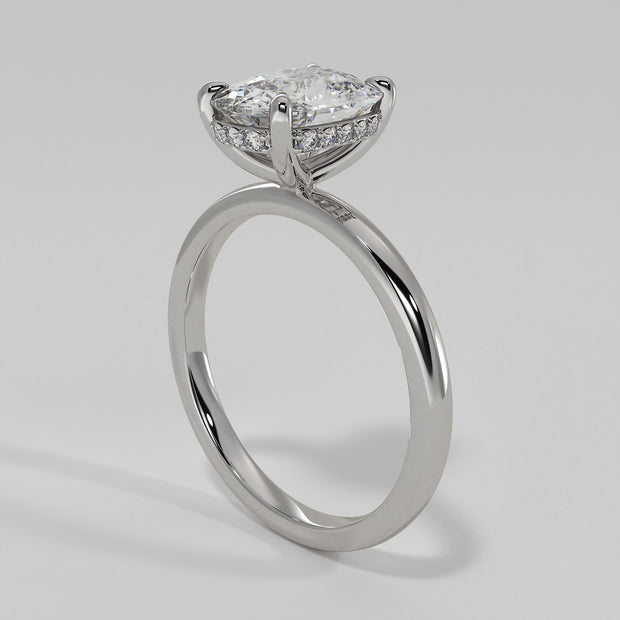 Hidden Halo Oval Diamond Engagement Ring In White Gold. Designed And Manufactured By FANCI Fine Jewellery, Southampton, UK.