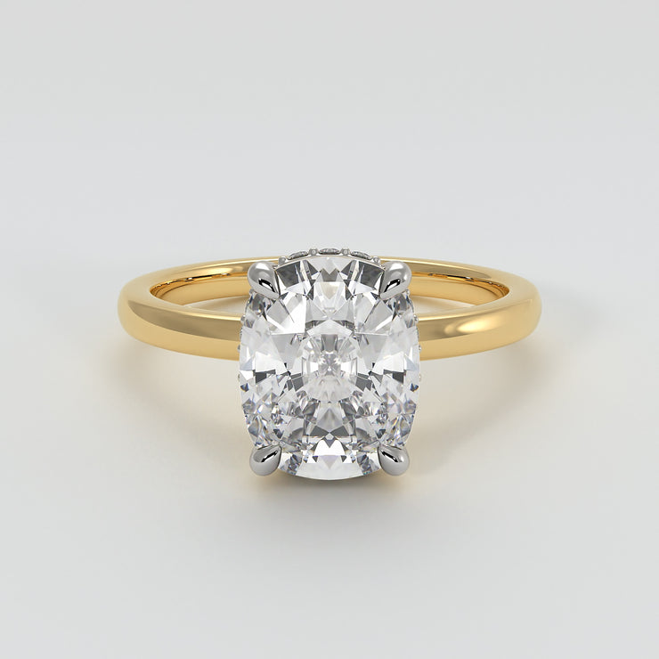 Hidden Halo Oval Diamond Engagement Ring In Yellow Gold. Designed And Manufactured By FANCI Fine Jewellery, Southampton, UK.