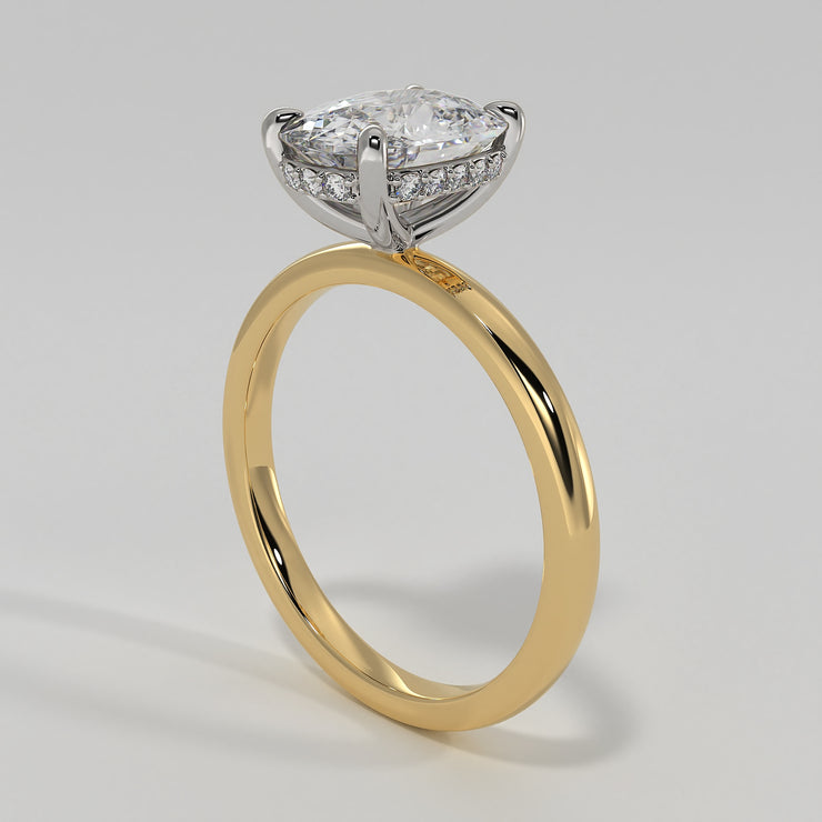 Hidden Halo Oval Diamond Engagement Ring In Yellow Gold. Designed And Manufactured By FANCI Fine Jewellery, Southampton, UK.