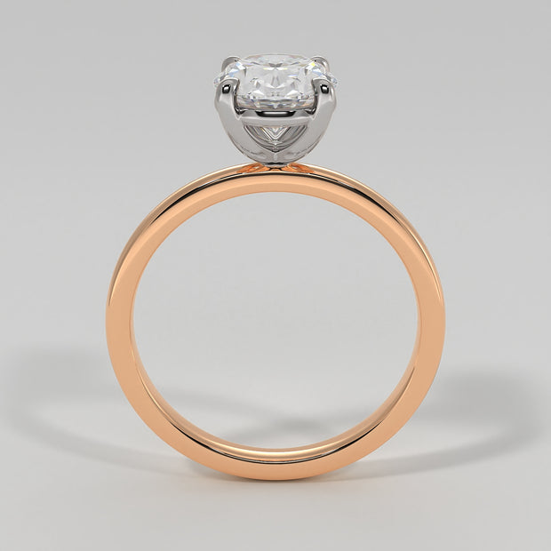 Oval Diamond Engagement Ring Set On Rose Gold Band. Designed And Manufactured By FANCI Fine Jewellery, Southampton, UK.