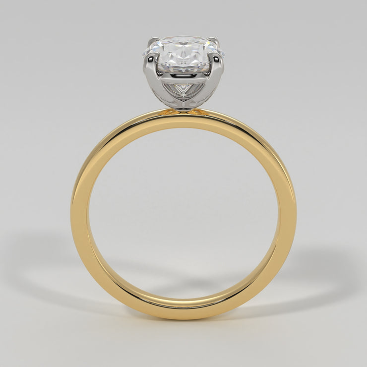 Oval Diamond Engagement Ring Set On Yellow Gold Band. Designed And Manufactured By FANCI Fine Jewellery, Southampton, UK.