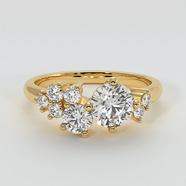 Scattered Diamonds Engagement Ring In Yellow Gold Designed And Manufactured By FANCI Fine Jewellery, Southampton, UK.
