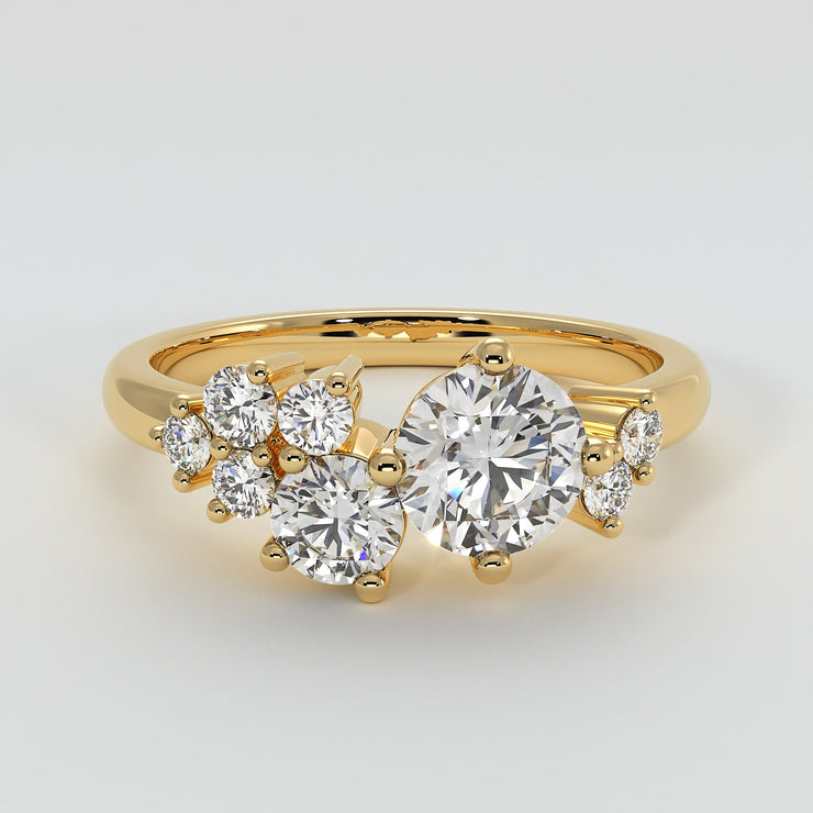 Scattered Diamonds Engagement Ring In Yellow Gold Designed And Manufactured By FANCI Fine Jewellery, Southampton, UK.