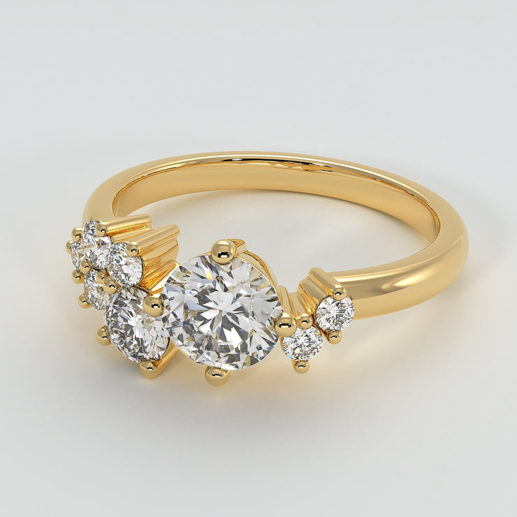 Scattered Diamonds Engagement Ring In Yellow Gold Designed And Manufactured By FANCI Fine Jewellery, Southampton, UK.