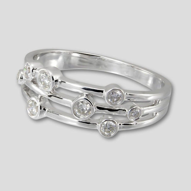 18ct white gold diamond three row bubble ring with 0.23 carats of diamonds, elegant and modern design – available at FANCI Southampton.