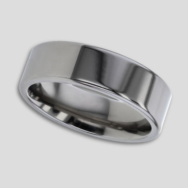 5mm men’s polished titanium wedding ring with mirror finish – lightweight, durable design by FANCI Southampton.