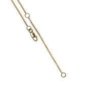 Gold chain necklace with clasp with adjustable loop for altering chain length on a white background