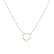 18K gold morse code love necklace with diamond circle pendant on delicate chain spelling out LOVE in morse gold