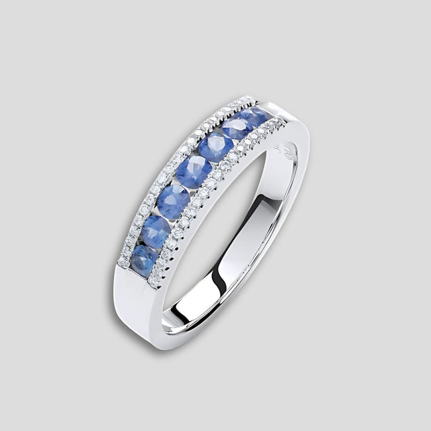 18ct White Gold Blue Sapphire & Diamond Ring