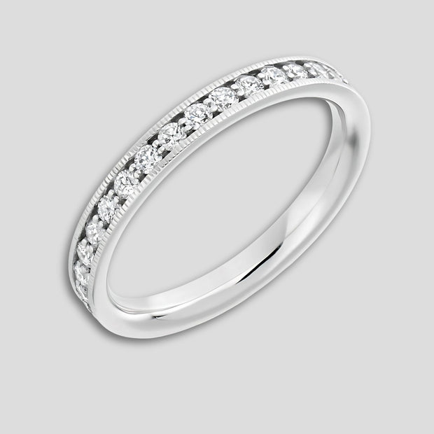Platinum Vintage Inspired Milgrain Set Full Coverage Diamond Wedding Ring