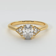 Oval Solitaire With Triangle Shoulders Engagement Ring