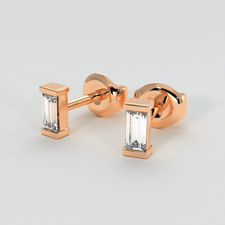 Rose Gold And Baguette Diamonds Stud Earrings Designed by FANCI Bespoke Fine Jewellery