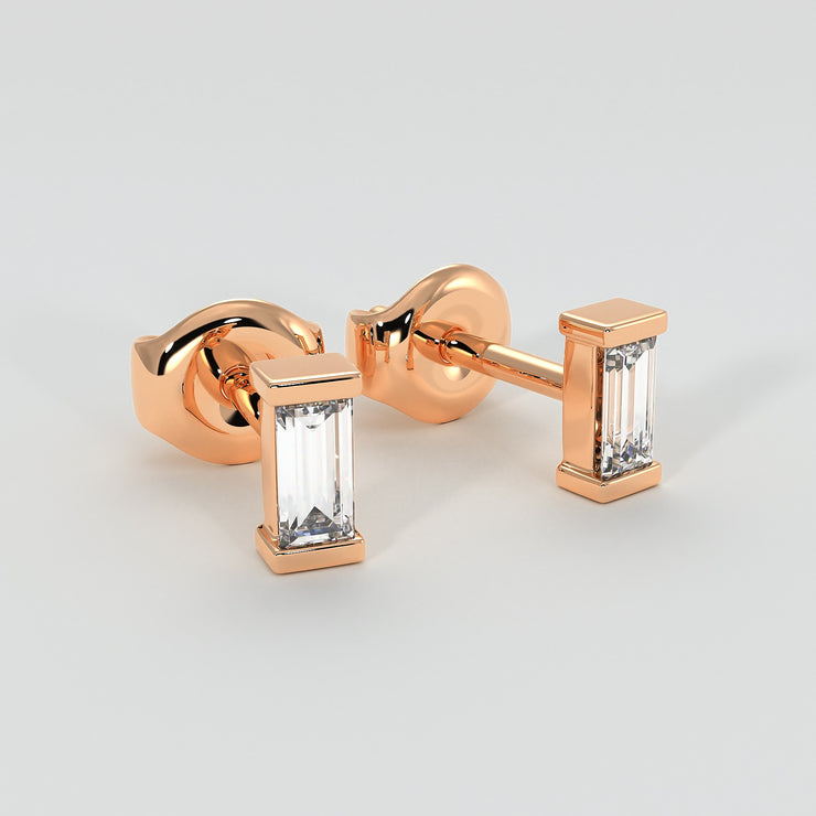 Rose Gold And Baguette Diamonds Stud Earrings Designed by FANCI Bespoke Fine Jewellery