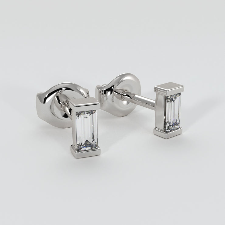 White Gold And Baguette Diamonds Stud Earrings Designed by FANCI Bespoke Fine Jewellery