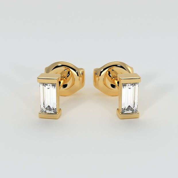 Yellow Gold And Baguette Diamonds Stud Earrings Designed by FANCI Bespoke Fine Jewellery