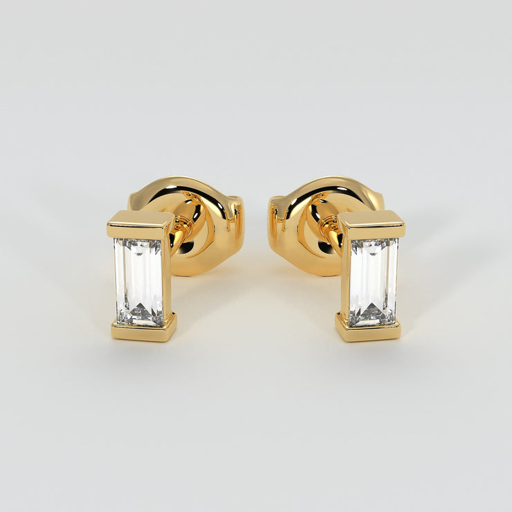 Yellow Gold And Baguette Diamonds Stud Earrings Designed by FANCI Bespoke Fine Jewellery