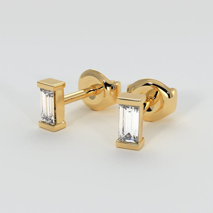 Yellow Gold And Baguette Diamonds Stud Earrings Designed by FANCI Bespoke Fine Jewellery