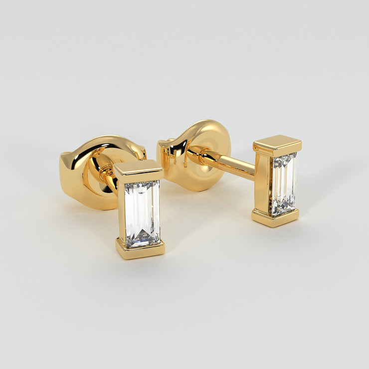 Yellow Gold And Baguette Diamonds Stud Earrings Designed by FANCI Bespoke Fine Jewellery