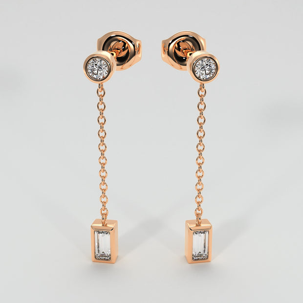 Baguette Drop Earrings In Rose Gold Designed by FANCI Bespoke Fine Jewellery
