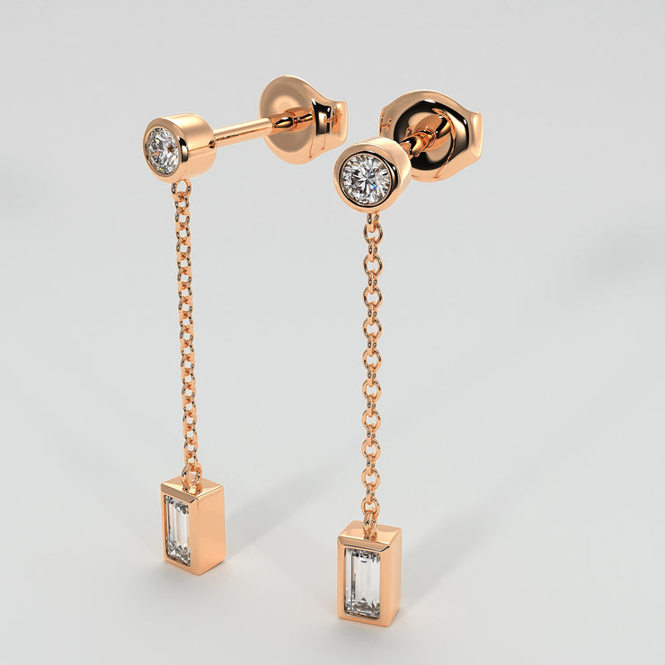 Baguette Drop Earrings In Rose Gold Designed by FANCI Bespoke Fine Jewellery