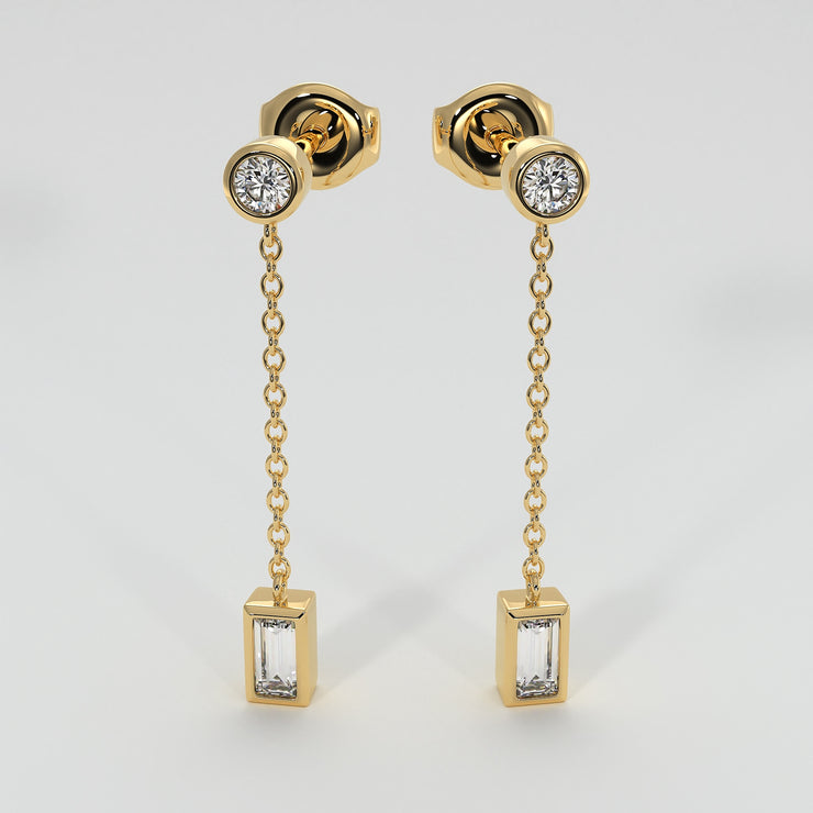 Baguette Drop Earrings In Yellow Gold Designed by FANCI Bespoke Fine Jewellery