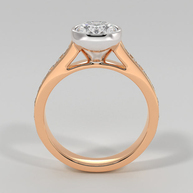 Bezel Set Oval Diamond Engagement Ring In Rose Gold Designed by FANCI Bespoke Fine Jewellery