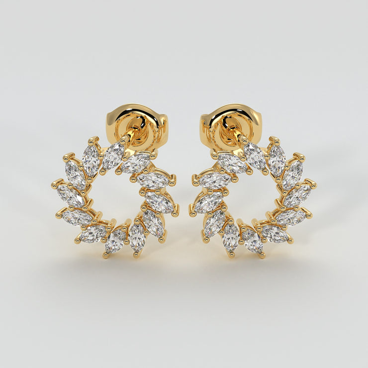 Catherine Wheel Inspired Diamond Earrings With Marquise Cut Diamonds Set In Yellow Gold By FANCI Bespoke Fine Jewellery