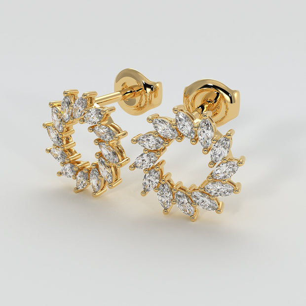 Catherine Wheel Inspired Diamond Earrings With Marquise Cut Diamonds Set In Yellow Gold By FANCI Bespoke Fine Jewellery
