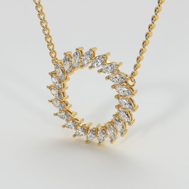 Catherine Wheel Inspired Diamond Necklace With Marquise Cut Diamonds Set In Yellow Gold By FANCI Bespoke Fine Jewellery