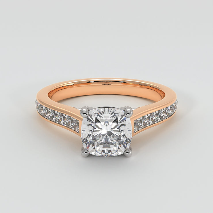 Cushion Cut Diamond Engagement Ring With Shoulder Diamonds