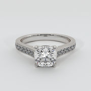 Cushion Cut Diamond Engagement Ring With Shoulder Diamonds
