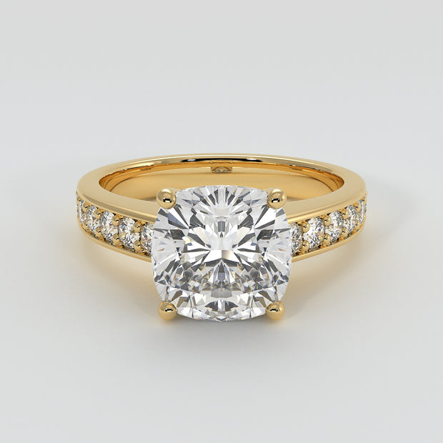 Cushion Cut Diamond Solitaire Engagement Ring In Yellow Gold Designed by FANCI Bespoke Fine Jewellery