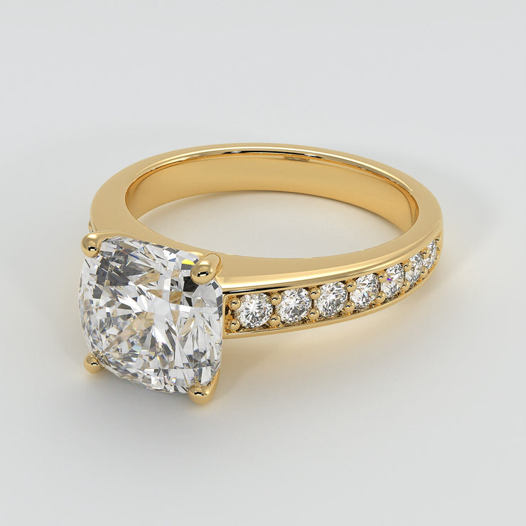 Cushion Cut Diamond Solitaire Engagement Ring In Yellow Gold Designed by FANCI Bespoke Fine Jewellery