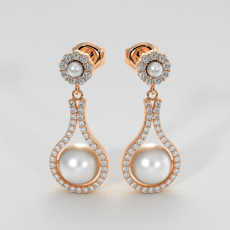 Diamond And Pearl Drop Earrings