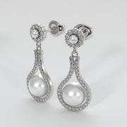 Diamond And Pearl Drop Earrings In White Gold Designed by FANCI Bespoke Fine Jewellery