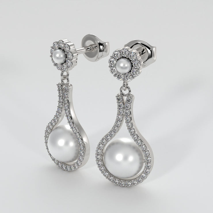 Diamond And Pearl Drop Earrings In White Gold Designed by FANCI Bespoke Fine Jewellery